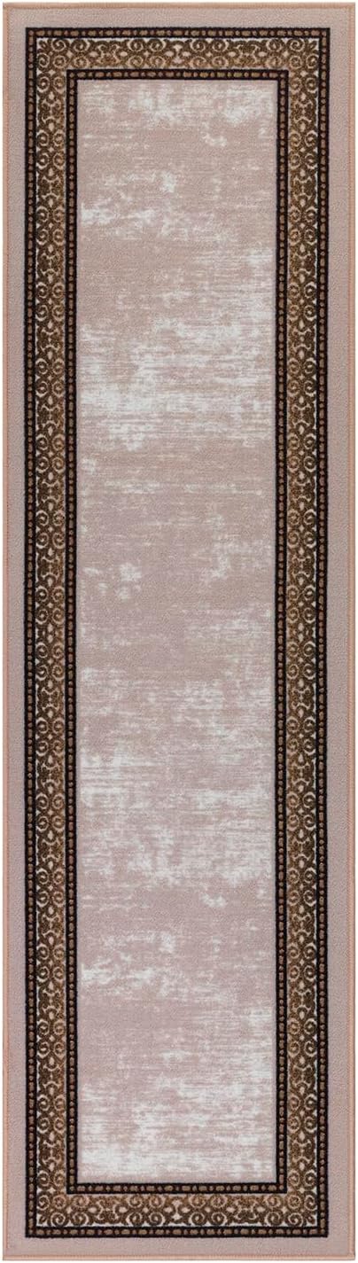 Antep Rugs Alfombras Bordered Modern 2x7 Non-Slip (Non-Skid) Low Pile Rubber Backing Indoor Area Runner Rug (Beige, 2' x 7')