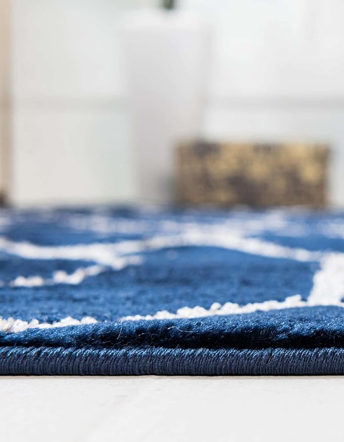 Unique Loom Glam Collection Area Rug - Trellis (7' 10' Round, Navy Blue Silver/ Silver)