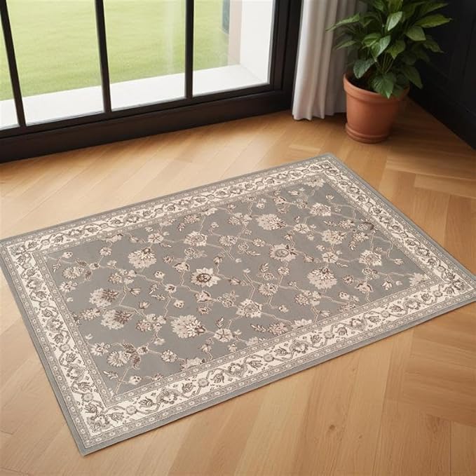 Superior Elegant Kingfield Collection Area Rug, 8mm Pile Height with Jute Backing, Classic Bordered Rug Design, Anti-Static, Water-Repellent Rugs - Slate, 2' x 3' Rug