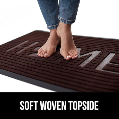 GORILLA GRIP 100% Waterproof All-Season WeatherMax Doormat US Designed Natural Rubber, Stain and Fade Resistant, Low Profile Indoor Outdoor Door Mats, Easy Clean Patio Mat, Espresso Home Paw