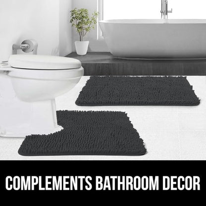 GORILLA GRIP Plush Absorbent Shaggy Chenille Bath Rug Mat for Square Toilet Base with Rubber Backing, Machine Washable Rugs, Soft Microfiber Contour Mats for Toilets, Bathroom Decor, Charcoal