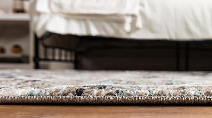Rugs.com Lattice Frieze Collection Rug – 3' Square Blue Multi Medium Rug Perfect for Living Rooms, Kitchens, Entryways