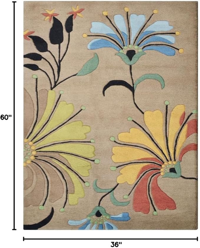 Rugsotic Carpets Hand Tufted Wool ECO-Friendly Area Rugs - 3'x5', Rectangle Shape, Camel, Floral Modern Design, High Pile Thick Handmade Anti Skid Area Rugs for Living Room, Bed Room (K00219)