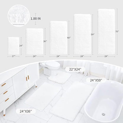 White Bathroom Rugs 24x36 Non Slip Fluffy Bath Mat for Bathroom Floor Washable Plush Luxury Bath Rug for Tub Soft Shaggy Absorbent Shower Sink Mat
