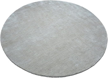 Hand Knotted Loom Wool ECO-Friendly Area Rugs - 8'x8', Round, Beige Color, Solid Plain Design, High Pile Thick Handmade Anti Skid Area Rugs for Living Room, Bed Room (L00111)