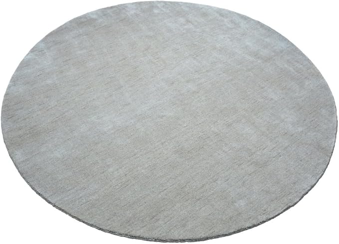 Hand Knotted Loom Wool ECO-Friendly Area Rugs - 6'x6', Round, Beige Color, Solid Plain Design, High Pile Thick Handmade Anti Skid Area Rugs for Living Room, Bed Room (L00111)