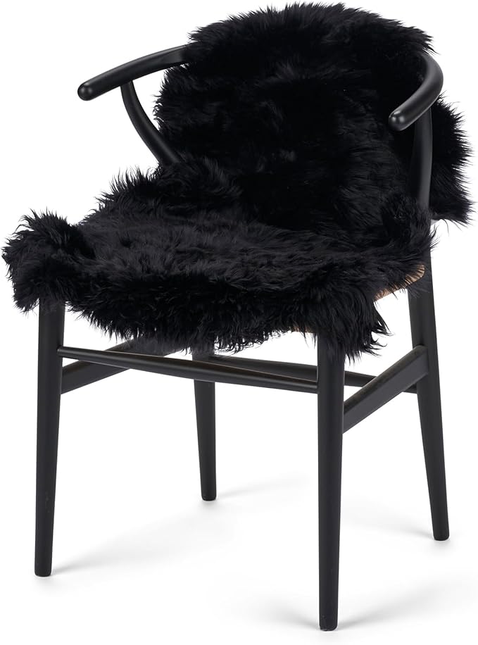 Sheepskin Long Hair 2x3 ft | Bedside Rugs for bedrooms, Sofa, Chair or The Dining Table | Each Sheepskin Rug is Unique and Created by Nature | Small Fluffy Rug in Color Black