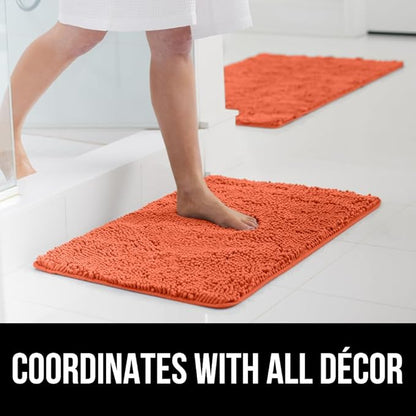 GORILLA GRIP Bath Rug Mat 36x24, Thick Soft Absorbent Chenille, Quick Dry Microfiber Mats, Rubber Backing Washable Shower Floor Rugs, Bathmat Runner, US Designed Bathroom Home Decor Accessories Coral