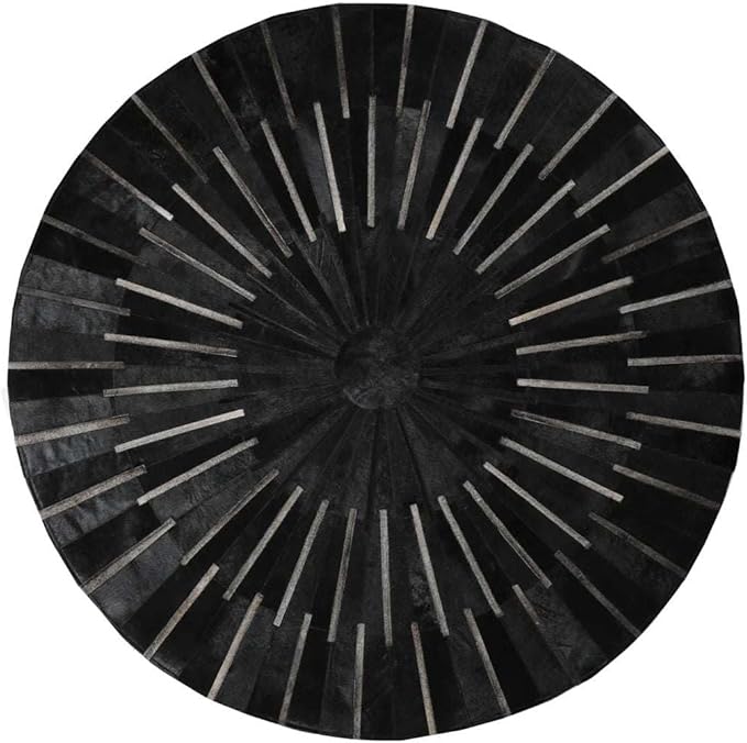Sn Alef Home Round Designer Rug for Living Room | Handcrafted Black & White Boho Floor Carpet | Modern Ethnic Circular Mat for Home Décor & Meditation Space (Black_3x3)
