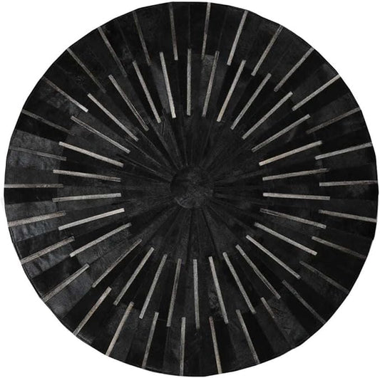 Sn Alef Home Round Designer Rug for Living Room | Handcrafted Black & White Boho Floor Carpet | Modern Ethnic Circular Mat for Home Décor & Meditation Space (Black_5x5)