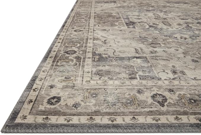 Loloi Hathaway Collection HTH-05 Steel/Ivory 7'-6" x 9'-6", .25" Thick Area Rug, Soft, Durable, Printed, Modern, Low Pile, Non-Shedding, Easy Clean, Living Room Rug