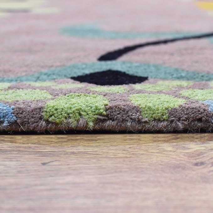Rugsotic Carpets Hand Tufted Wool ECO-Friendly Area Rugs - 10'x10', Square Shape, Camel, Floral Modern Design, High Pile Thick Handmade Anti Skid Area Rugs for Living Room, Bed Room (K00219)