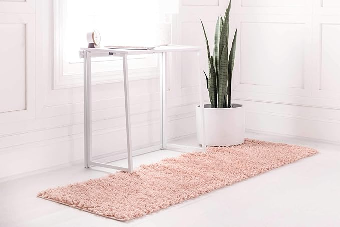 Unique Loom Davos Shag Collection Area Rug - Solid (2' 7" x 13' 1" Runner, Dusty Rose)