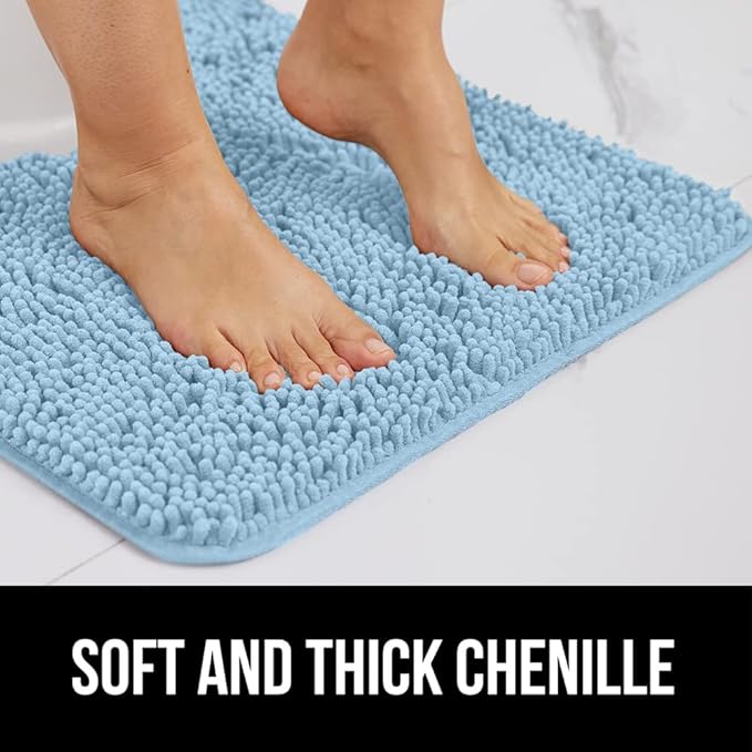 GORILLA GRIP Bath Rug Mat 36x24, Thick Soft Absorbent Chenille, Quick Dry Microfiber Mats, Rubber Backing Washable Shower Floor Rugs, Bathmat Runner, US Designed Bathroom Home Decor Accessories Sky