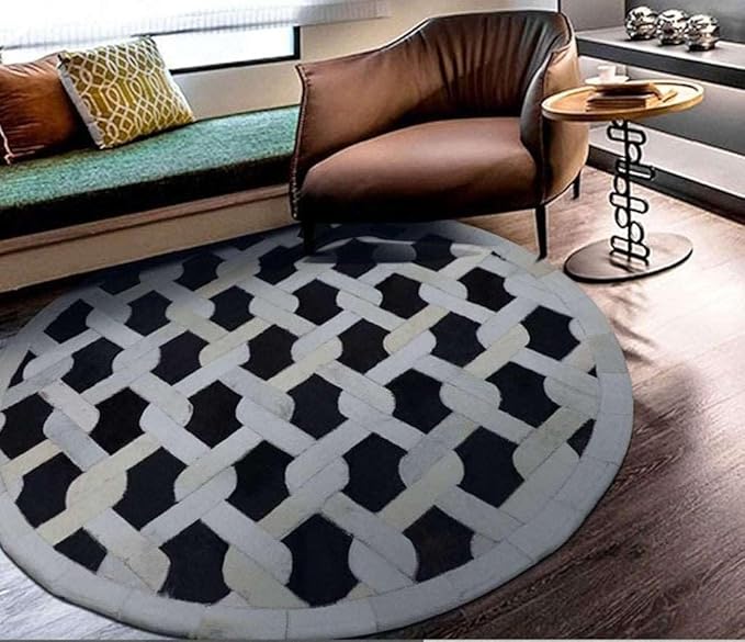 Geometric Lattice Area Rug – Modern Designer Pattern Carpet for Living Room, Bedroom & Office – Anti-Slip Soft Decorative Rug – Contemporary Floor Mat for Stylish Home Décor (Round-5x5)