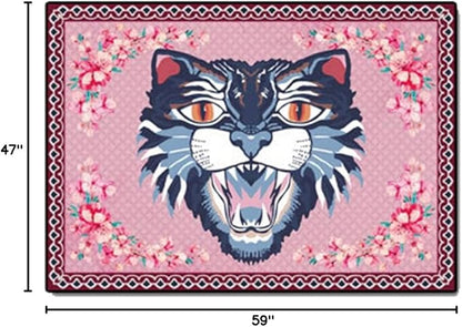 Cartoon Animal Pattern Area Rug Cute Cat Luxury Floral Decor for Carpet Farmhouse Bedroom Living Room Rugs Bathroom Kitchen Runner Mat Indoor Outdoor Non Slip Doormat 4' X 5'