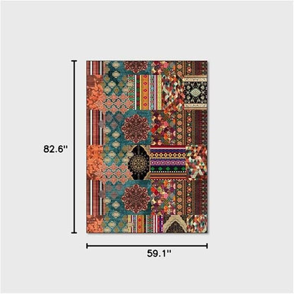Vintage Boho Area Rugs Multicolor Ethnic Style Geometric Splicing Carpets Bedroom Living Room Kitchen Floor Mats Indoor Outdoor Non-Shedding Runner Rug Home Décor Carpet 5' X 7'