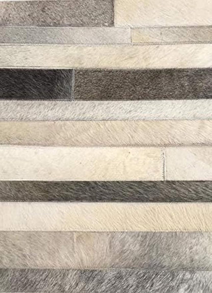 4x6 Cowhide Leather Rug, Modern Stripes Design, Dark Grey Area Rug for Living Room & Home Decor
