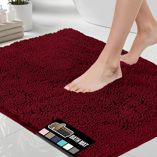 GORILLA GRIP Bath Rug Mat, Thick Soft Absorbent Chenille, Quick Dry Microfiber Mats, Rubber Backing Washable Shower Floor Rugs, US Designed Bathroom Bathmat Home Decor Accessories, 24x17, Burgundy