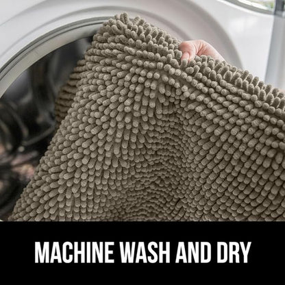 Gorilla Grip Shaggy Chenille Bath Rug Mat for Toilet Base, Machine Washable, Microfiber Dries Quickly, Plush Absorbent Contour Mats for Toilets, Bathroom Decor, Oval U-Shape, 22'' x 19'' x 15'', Latte
