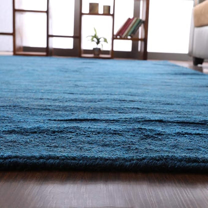 Rugsotic Carpets Hand Knotted Gabbeh Wool 10'x13' Area Rug Solid Blue L00111