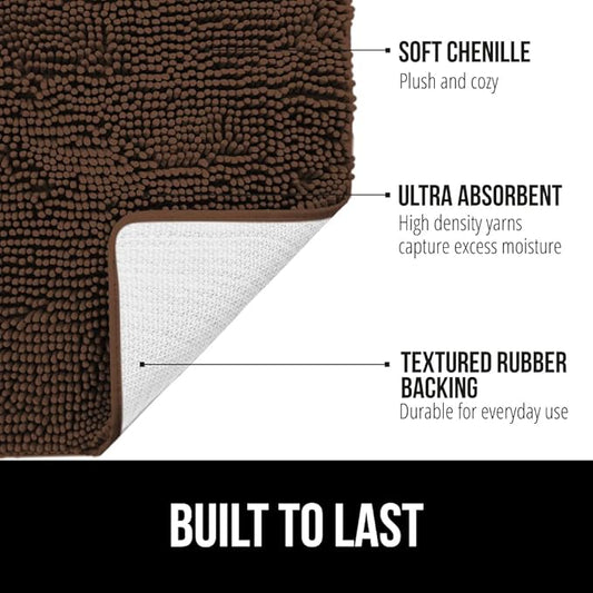 GORILLA GRIP Bath Rug Mat 60x24, Thick Soft Absorbent Chenille, Quick Dry Microfiber Mats, Rubber Backing Washable Shower Floor Rugs, Bathmat Runner, US Designed Bathroom Home Decor Accessories Brown