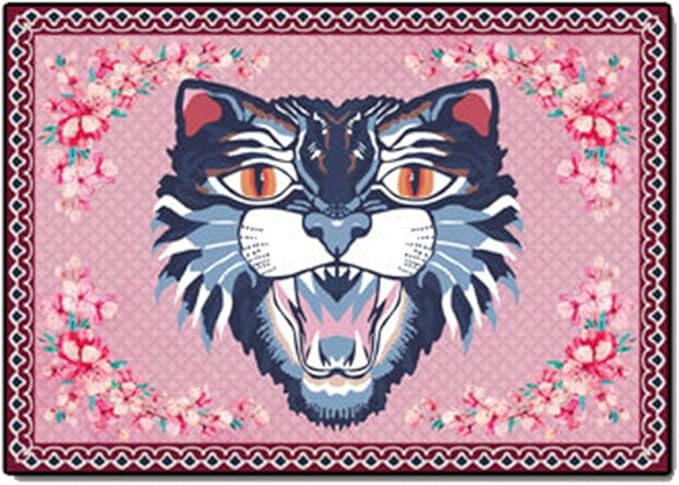 Cartoon Animal Pattern Area Rug Cute Cat Luxury Floral Decor for Carpet Farmhouse Bedroom Living Room Rugs Bathroom Kitchen Runner Mat Indoor Outdoor Non Slip Doormat 3' X 3'