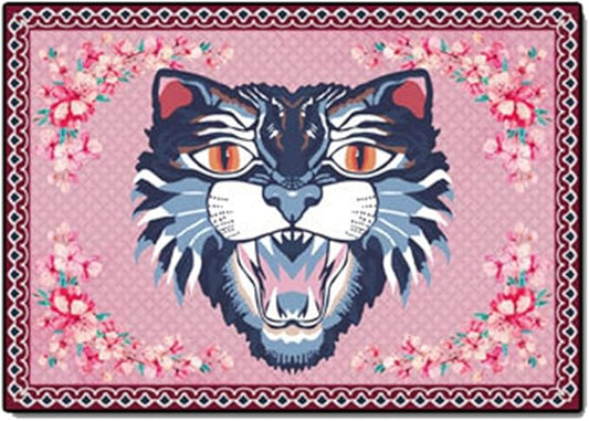 Cartoon Animal Pattern Area Rug Cute Cat Luxury Floral Decor for Carpet Farmhouse Bedroom Living Room Rugs Bathroom Kitchen Runner Mat Indoor Outdoor Non Slip Doormat 5.2' X 6.5'