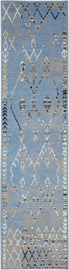 Furnish my Place Trellis Pattern Runner Rug - 2 ft. x 8 ft, Light Blue, Bohemian Rug with Transitional Design