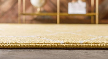 Unique Loom Trellis Frieze Collection Area Rug - Geometric (8' Round, Yellow/ Ivory)