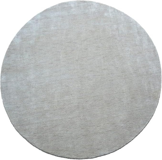 Hand Knotted Loom Wool ECO-Friendly Area Rugs - 8'x8', Round, Beige Color, Solid Plain Design, High Pile Thick Handmade Anti Skid Area Rugs for Living Room, Bed Room (L00111)