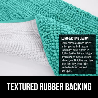 GORILLA GRIP Bath Rug Mat 44x26, Soft Absorbent Chenille, Quick Dry Microfiber Mats, Rubber Backing Washable Shower Floor Rugs, Bathmat Runner, US Designed Bathroom Home Decor Accessories Turquoise