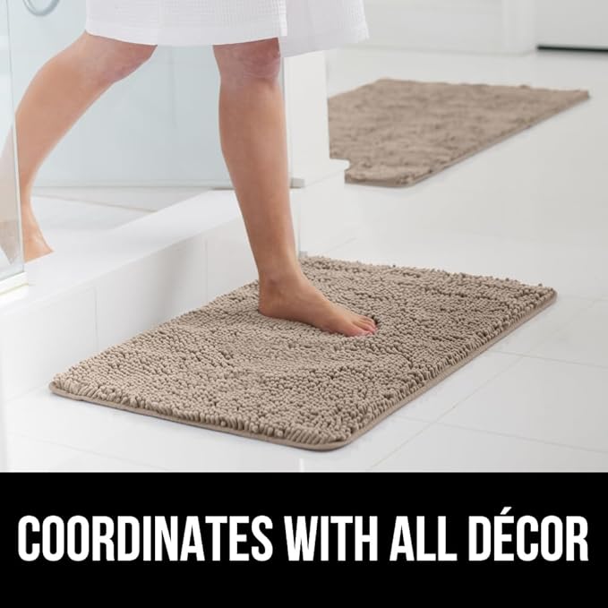 GORILLA GRIP Bath Rug Mat 60x17, Thick Absorbent Chenille, Quick Dry Microfiber Mats, Rubber Backing Washable Shower Floor Rugs, Bathmat Runner, US Designed Bathroom Home Decor Accessories Gray Beige
