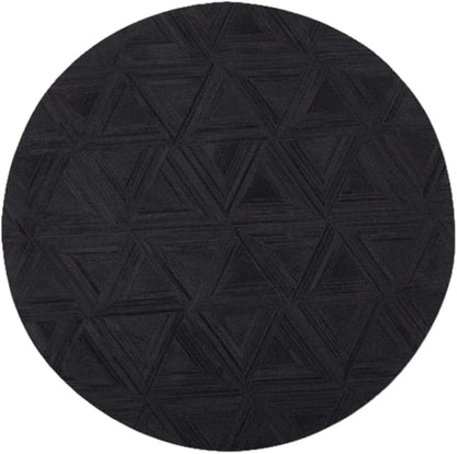 Black Round Rug 10x10 ft – Soft Anti-Slip Modern Faux Leather Area Carpet with Textured Geometric Pattern Rug for Living Room, Bedroom, Dining, Kids Room, Playroom, Lounge & Home Decor