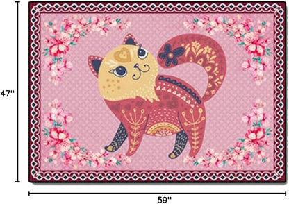Cartoon Animal Pattern Area Rug Cute Cat Luxury Floral Decor for Carpet Farmhouse Bedroom Living Room Rugs Bathroom Kitchen Runner Mat Indoor Outdoor Non Slip Doormat 4' X 5'