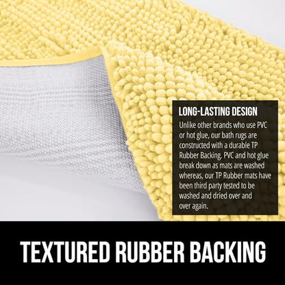 GORILLA GRIP Bath Rug Mat 44x26, Thick Soft Absorbent Chenille, Quick Dry Microfiber Mats, Rubber Backing Washable Shower Floor Rugs, Bathmat Runner, US Designed Bathroom Home Decor Accessories Yellow