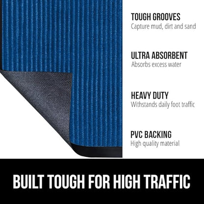GORILLA GRIP Waterproof Traffic Guard Door Mat, 60x36, Heavy Duty Entryway Mats, Strong Rubber Back Commercial Utility Rugs for Office Hallway, Garage Floor and Home, Low Profile Carpet Runner, Blue