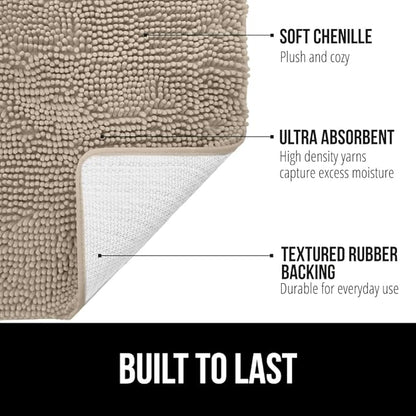 GORILLA GRIP Bath Rug Mat 48x24, Thick Absorbent Chenille, Quick Dry Microfiber Mats, Rubber Backing Washable Shower Floor Rugs, Bathmat Runner, US Designed Bathroom Home Decor Accessories Gray Beige