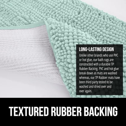 GORILLA GRIP Bath Rug Mat 48x24, Soft Absorbent Chenille, Quick Dry Microfiber Mats, Rubber Backing Washable Shower Floor Rugs, Bathmat Runner, US Designed Bathroom Home Decor Accessories Seablue
