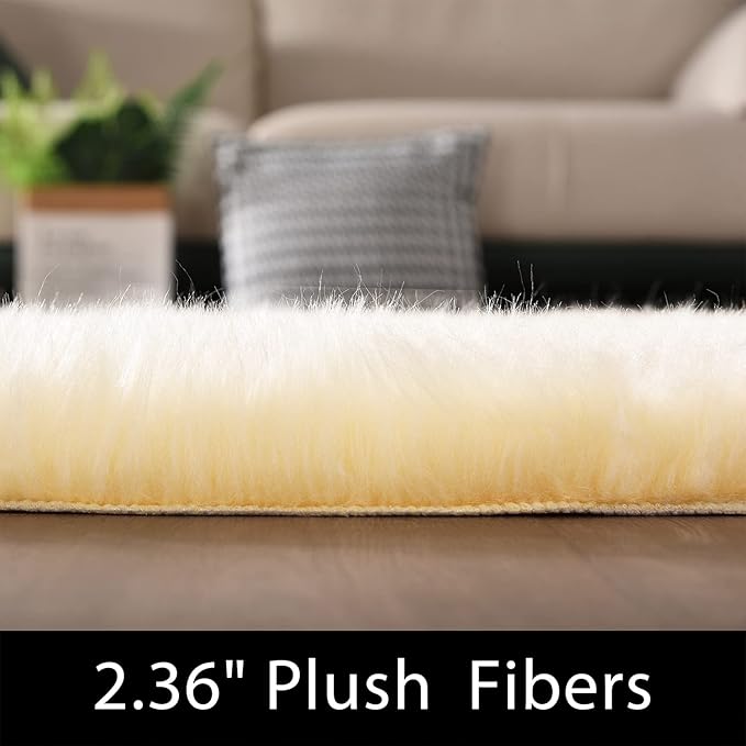 Latepis Yellow Rug for Bedroom Circle Faux Sheepskin Fur Round Rugs 5ft Furry Fluffy Rug for Bedroom Bedside Cute Home Decor