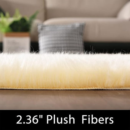 Latepis Yellow Round Rug 3ft Small Circle Faux Sheepskin Fur Rug Fluffy Boho Plush Rug Cute Furry Rugs for Bedroom Cushion Home Decor