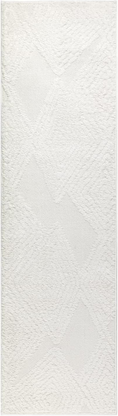 Antep Rugs Palafito 2x10 Geometric Shag Diamond High-Low Pile Textured Indoor Runner Rug (White, 2' x 10')