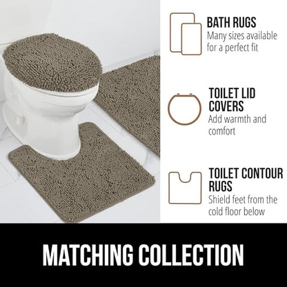 GORILLA GRIP Plush Absorbent Shaggy Chenille Bath Rug Mat for Square Toilet Base with Rubber Backing, Machine Washable Rugs, Soft Microfiber Contour Mats for Toilets, Bathroom Decor, Latte
