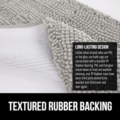 GORILLA GRIP Bath Rug Mat 54x24, Soft Absorbent Chenille, Quick Dry Microfiber Mats, Rubber Backing Washable Shower Floor Rugs, Bathmat Runner, US Designed Bathroom Home Decor Accessories Light Gray