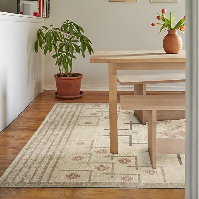 Revival Rugs Funk 6'x9' Zero-Shedding Area Rug for Living Room Bedroom - Oeko-TEX Certified, Low Pile, Spot Clean, Beige, Cream