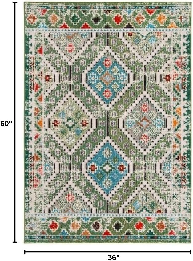 SAFAVIEH Madison Collection Accent Rug - 3' x 5', Green & Beige, Boho Diamond Distressed Design, Non-Shedding & Easy Care, Ideal for High Traffic Areas in Entryway, Living Room, Bedroom (MAD418Y)