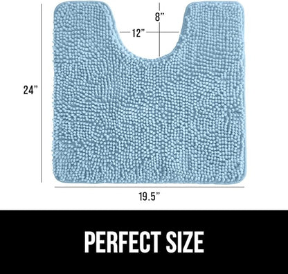 GORILLA GRIP Plush Absorbent Shaggy Chenille Bath Rug Mat for Oval Toilet Base with Rubber Backing, Machine Washable Rugs, Soft Microfiber Contour Mats for Toilets, Bathroom Decor, Sky
