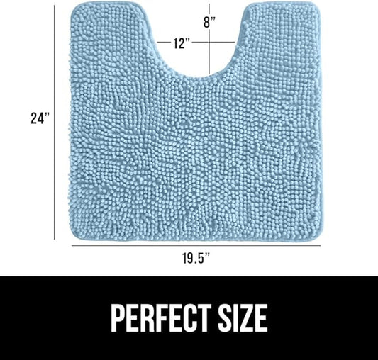 GORILLA GRIP Plush Absorbent Shaggy Chenille Bath Rug Mat for Oval Toilet Base with Rubber Backing, Machine Washable Rugs, Soft Microfiber Contour Mats for Toilets, Bathroom Decor, Sky
