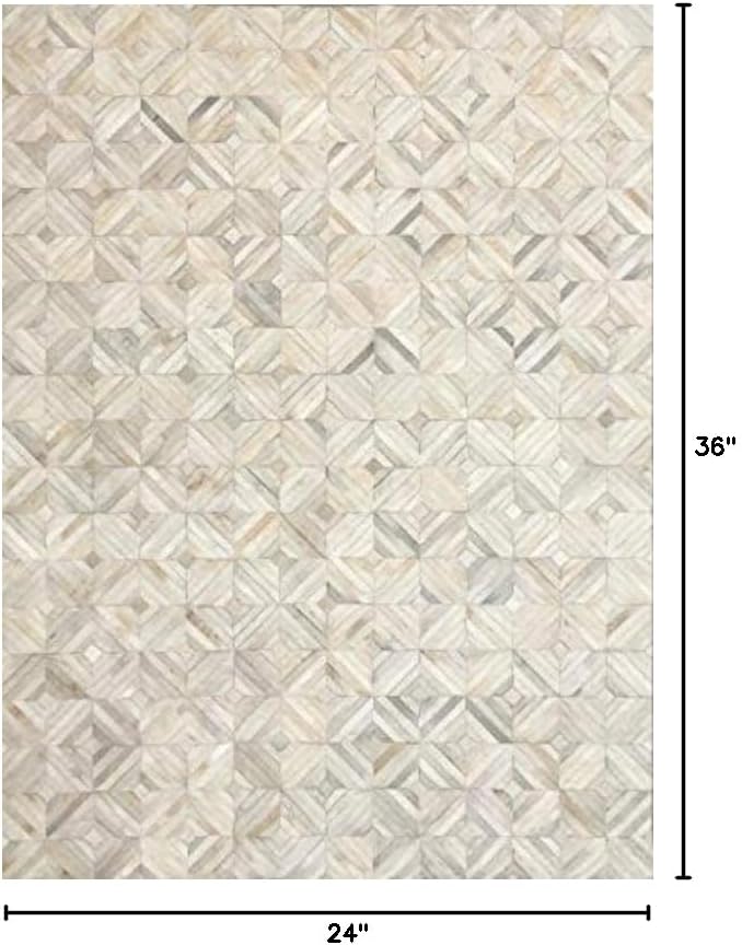 Premium Diamond Patterned Leather Area Rug - 2X3 ft - White- Luxury Non Slip Floor Accent for Dining Room, Living Room, Entryway, Elegant Collection Indoor Carpet