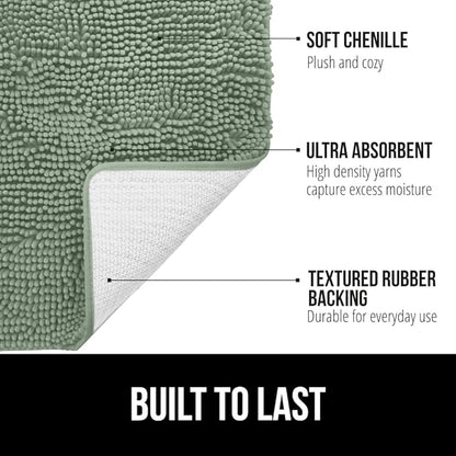 GORILLA GRIP Plush Absorbent Shaggy Chenille Bath Rug Mat for Oval Toilet Base with Rubber Backing, Machine Washable Rugs, Soft Microfiber Contour Mats for Toilets, Bathroom Decor, Sage